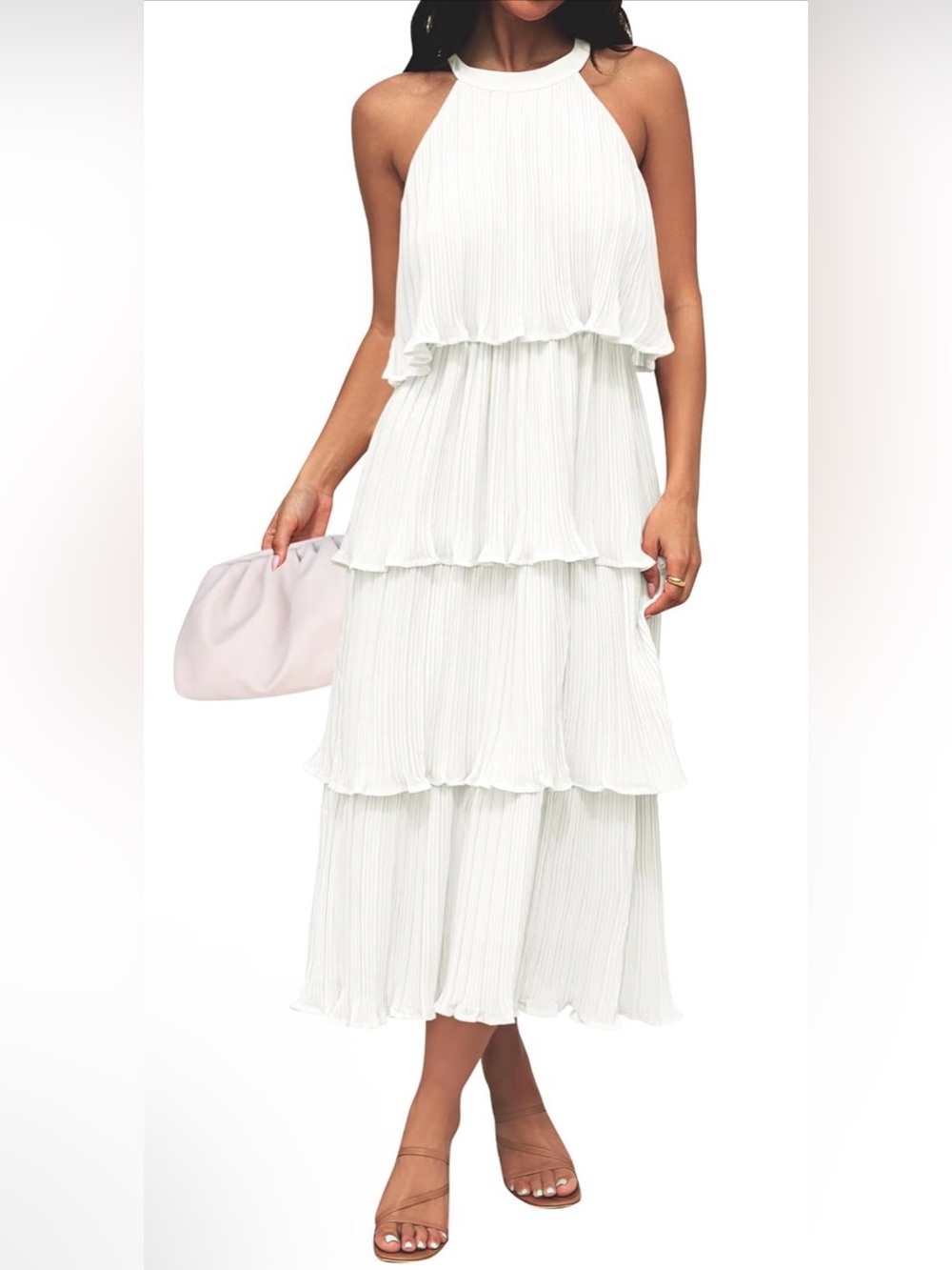ZESICA Womens Summer Halter Ruffle Wedding Guest Midi Dresses